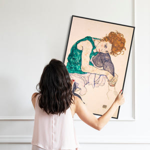 Large Egon Schiele Green Framed Prints on Canvas Woman with Bent Knees