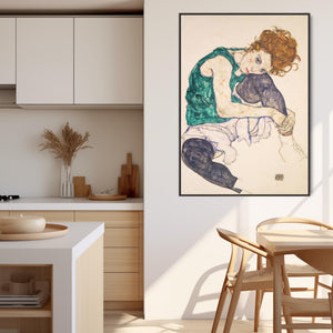 Large Egon Schiele Green Framed Prints on Canvas Woman with Bent Knees