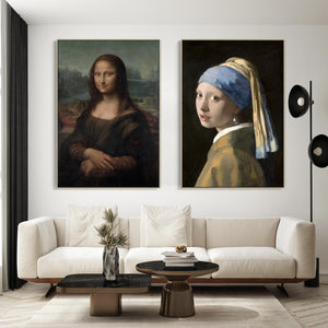 Large Famous Portrait Framed Pair of Mona Lisa Girl with Pearl Earring Prints on Canvas