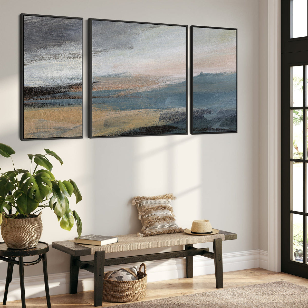 Extra Large Framed Abstract Artwork for Living Room - Blue Grey Canvas ...