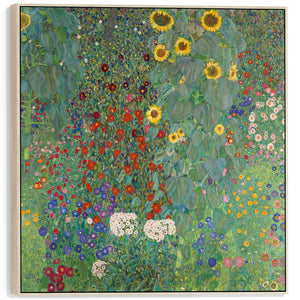 Large Gustav Klimt Farm Garden - Framed Canvas Print - Green Floral - 100cm x 100cm