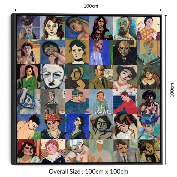 Large Henri Matisse Framed Wall Art Print on Canvas - Colourful 100cm x 100cm Collage