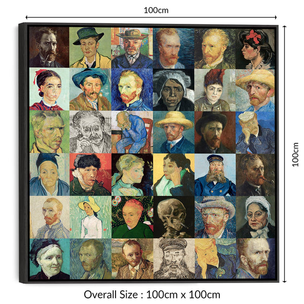 Large Vincent Van Gogh Framed Wall Art Print on Canvas - Multi Coloured 100cm x 100cm Collage