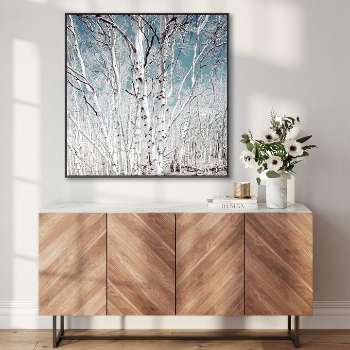 Large Silver Birch Trees Wall Art for Living Room - Framed Canvas - FFs-2121-B-XL