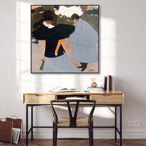 Large Georges De Feure Wall Art Framed Canvas - Dame Op Straat Gevolgd Door Een Heer