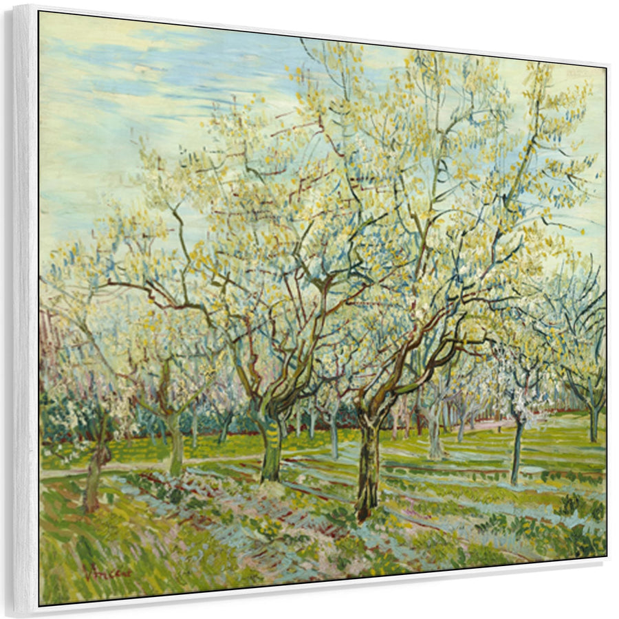 Large Green Vincent Van Gogh Framed Canvas Print of White Orchard Painting