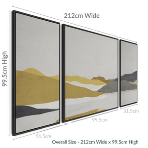Large Mustard Yellow Grey Framed Abstract Wall Art for Living Room - Set of 3 - XXL 212cm Wide