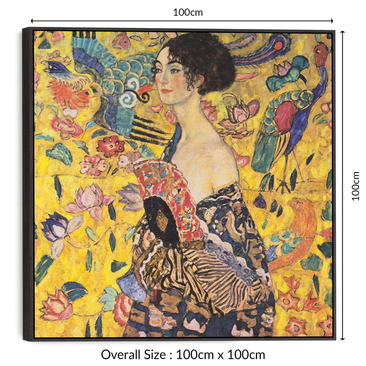 Large Gustav Klimt Framed Wall Art Canvas - Lady with Fan - 100cm x 10 ...