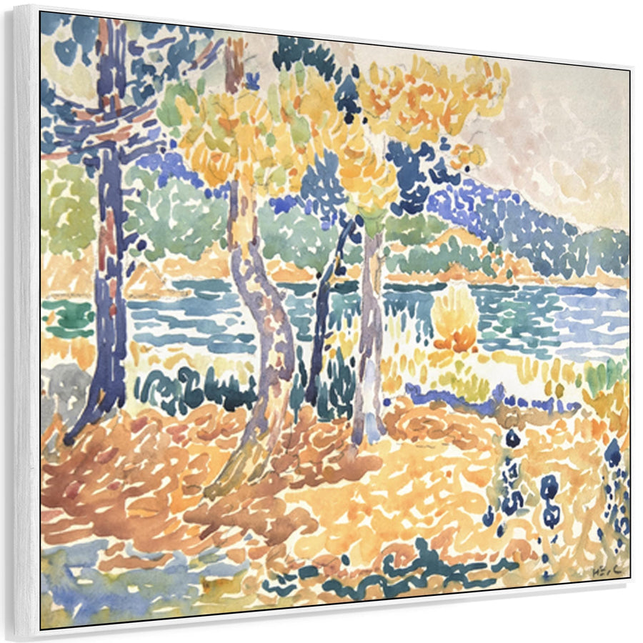 Large Henri Edmond Cross Framed Wall Art Print of Pines on the Coastline Painting