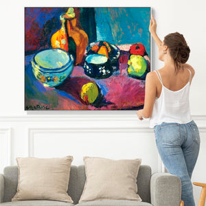 Large Colourful Henri Matisse Kitchen Framed Canvas Print Dishes and Fruit Painting