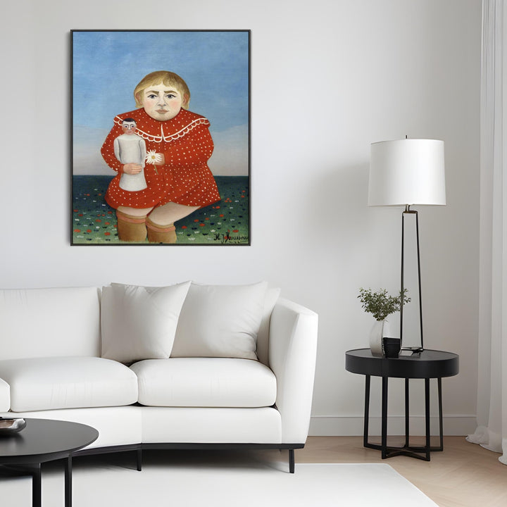 Large Henri Rousseau Abstract Wall Art Framed Canvas Print Child with Doll Painting - FFPob-2404-B-L