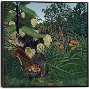 Large Henri Rousseau Wall Art Framed Canvas Print of Fight Between Tiger and Buffalo Famous Painting - 100cm x 100cm