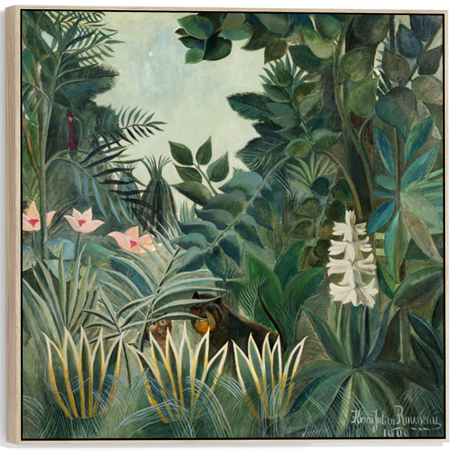 Large Henri Rousseau Wall Art Framed Canvas Print of The Equatorial Jungle Famous Painting - 100cm x 100cm