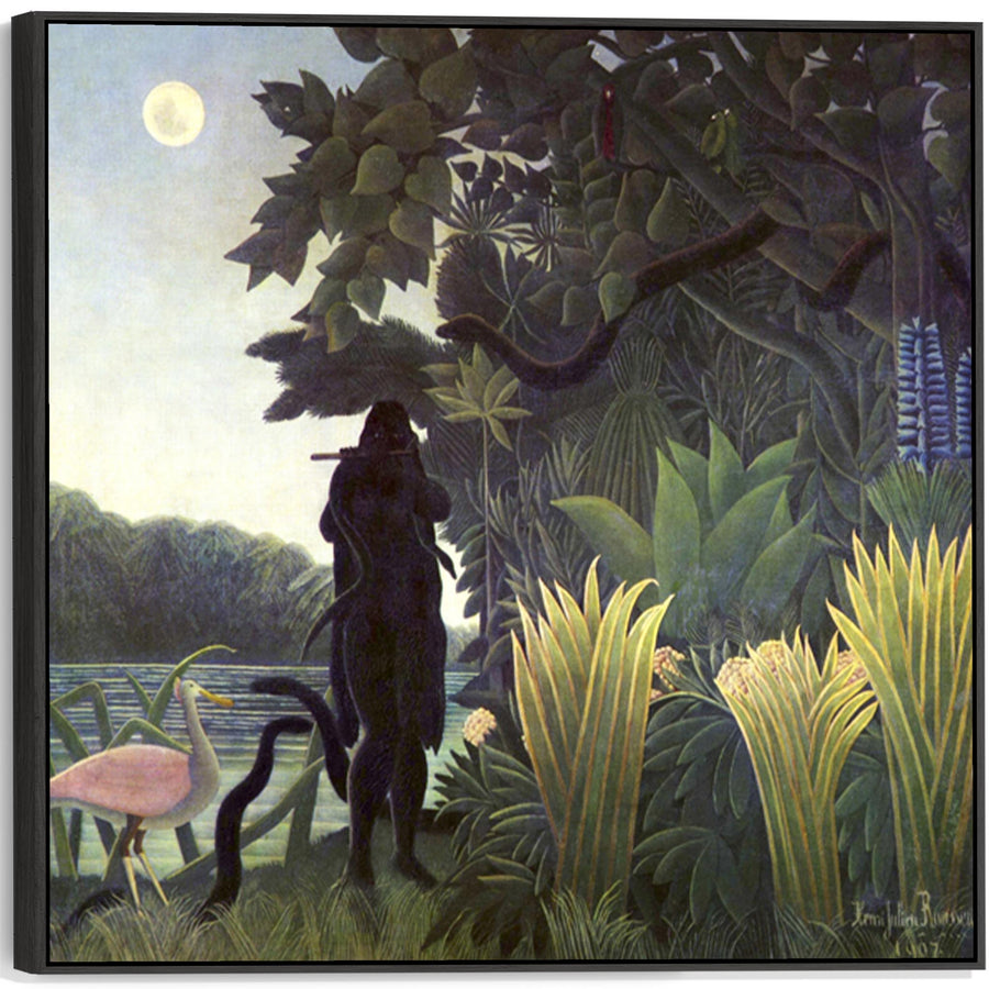 Large Henri Rousseau Wall Art Framed Canvas Print of The Snake Charmer Famous Painting - 100cm x 100cm