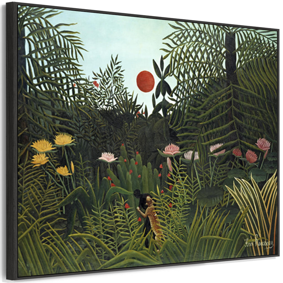 Large Henri Rousseau Wall Art Framed Canvas Print of Virgin Forest with Sunset Famous Painting