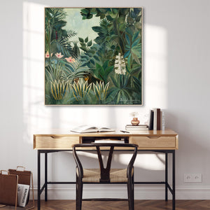 Large Henri Rousseau Wall Art Framed Canvas Print of The Equatorial Jungle Famous Painting - 100cm x 100cm