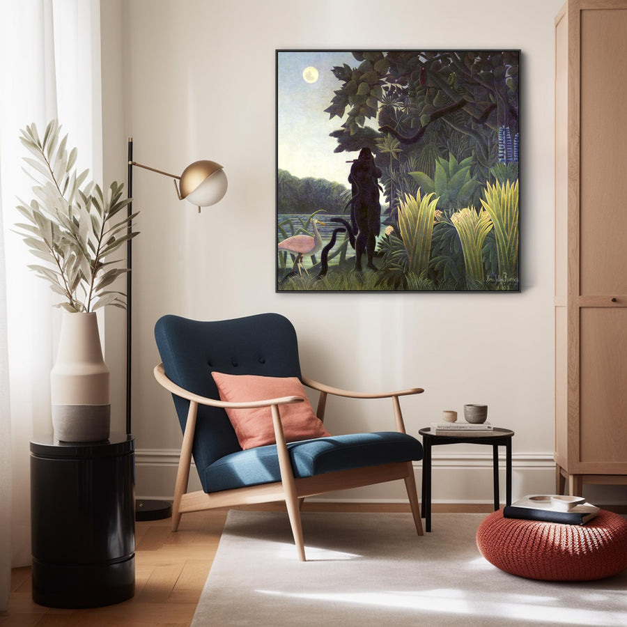 Large Henri Rousseau Wall Art Framed Canvas Print of The Snake Charmer Famous Painting - 100cm x 100cm