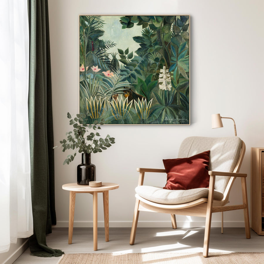 Large Henri Rousseau Wall Art Framed Canvas Print of The Equatorial Jungle Famous Painting - 100cm x 100cm