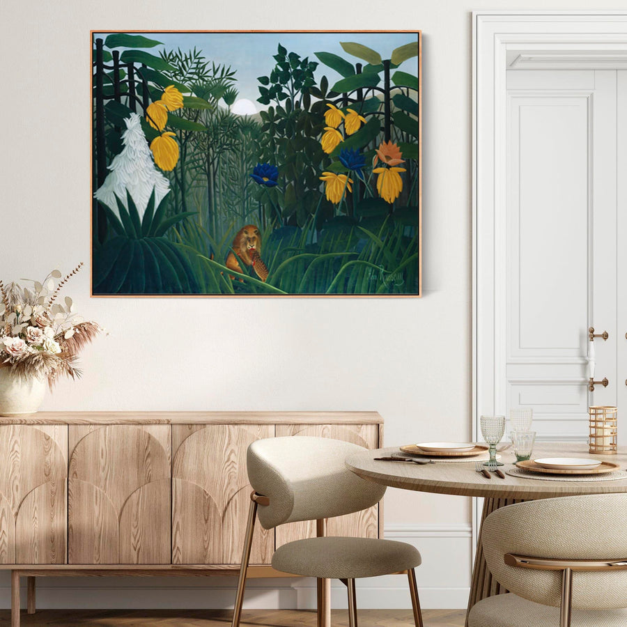 Large Henri Rousseau Wall Art Framed Canvas Print The Repast of the Lion Famous Painting