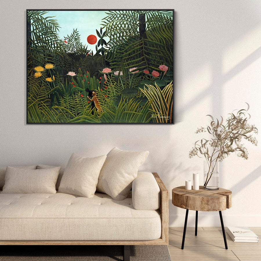 Large Henri Rousseau Wall Art Framed Canvas Print of Virgin Forest with Sunset Famous Painting