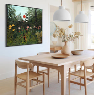 Large Henri Rousseau Wall Art Framed Canvas Print of Virgin Forest with Sunset Famous Painting