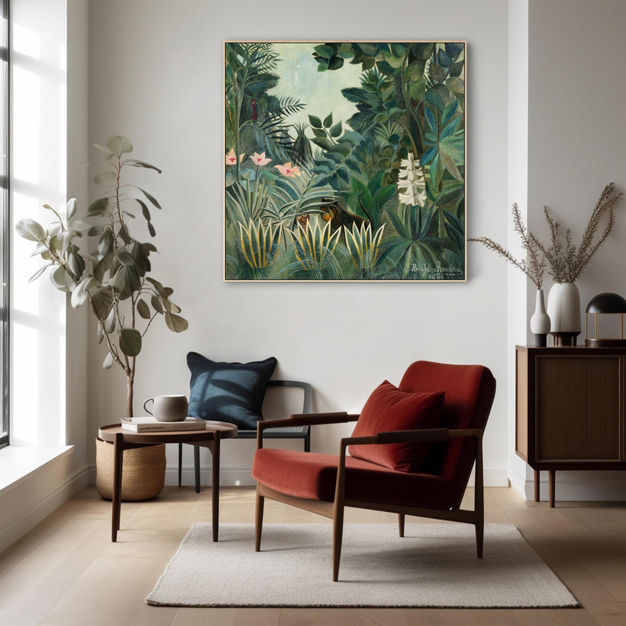 Large Henri Rousseau Wall Art Framed Canvas Print of The Equatorial Jungle Famous Painting - 100cm x 100cm