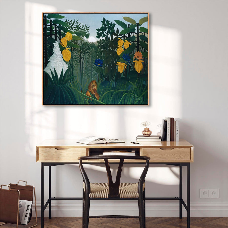 Large Henri Rousseau Wall Art Framed Canvas Print The Repast of the Lion Famous Painting