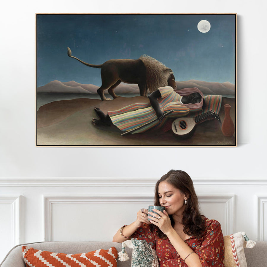 Large Henri Rousseau Wall Art Framed Canvas Print of Sleeping Gypsy La Bohemienne Endormie Painting