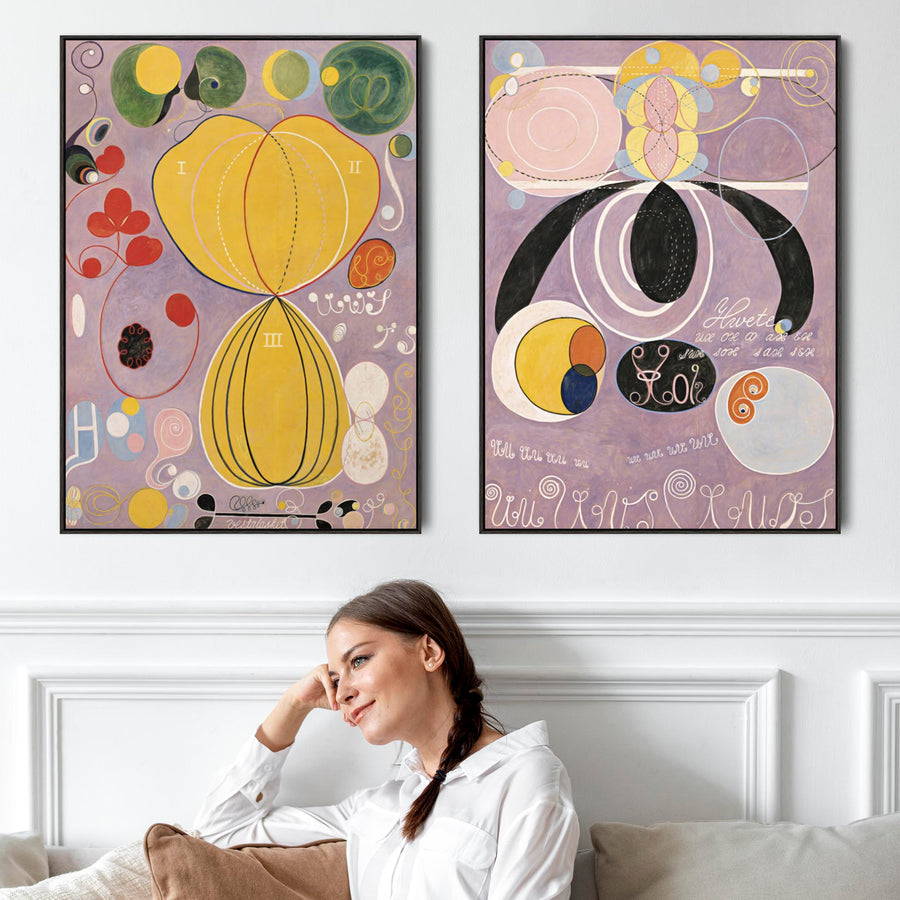 Large Hilma Klint Abstract Framed Pair of Violet Purple Wall Art Contemporary Prints