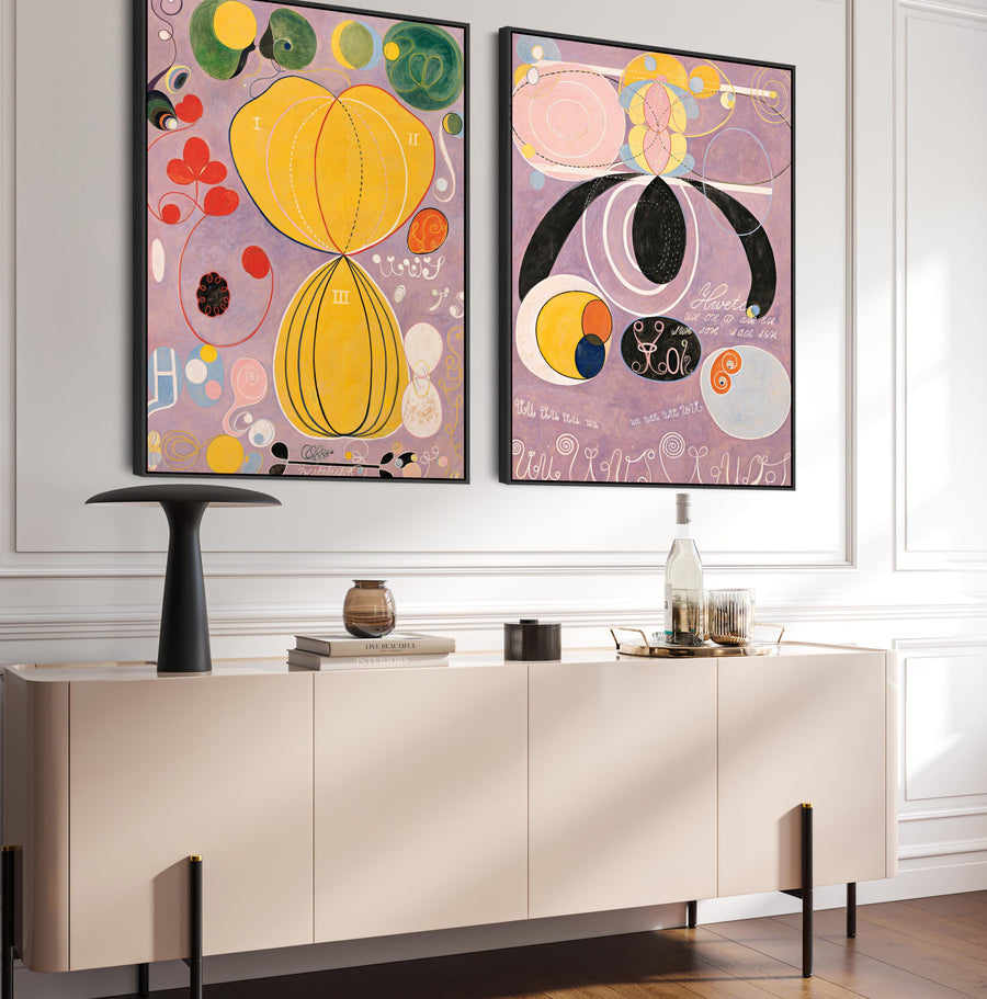 Large Hilma Klint Abstract Framed Pair of Violet Purple Wall Art Contemporary Prints