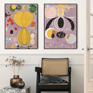 Large Hilma Klint Abstract Framed Pair of Violet Purple Wall Art Contemporary Prints