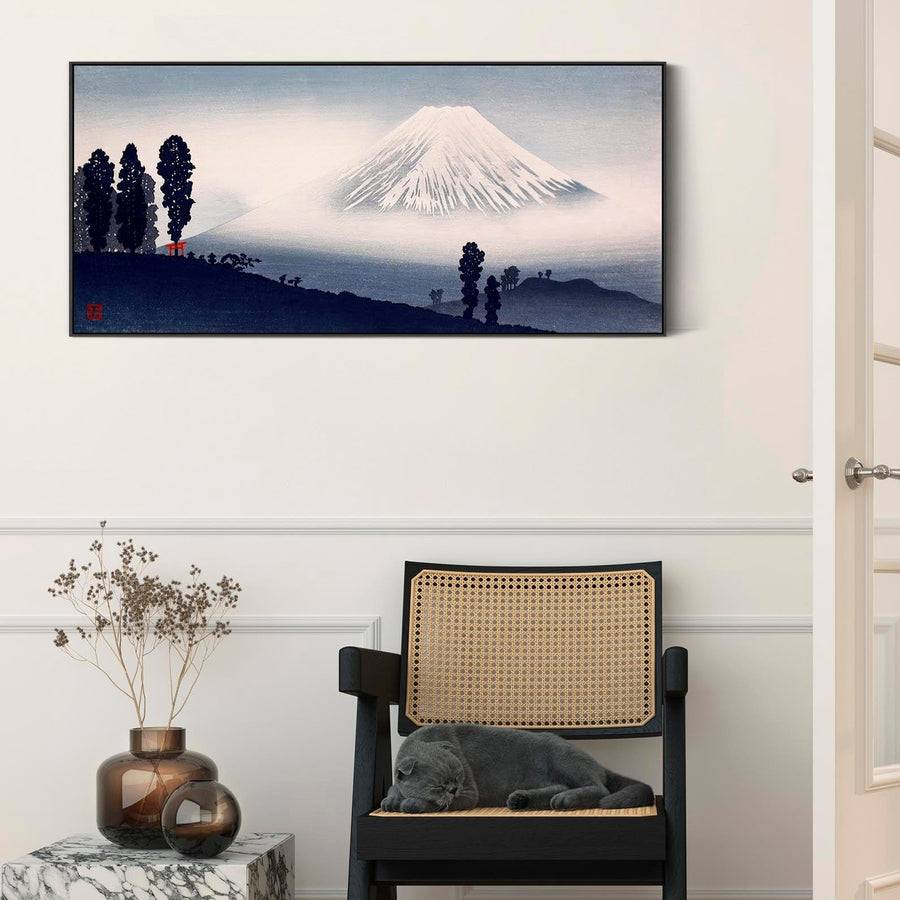 Japanese Mount Fuji Wall Art Framed Canvas Print by Hiroaki Takahashi in Black White Landscape