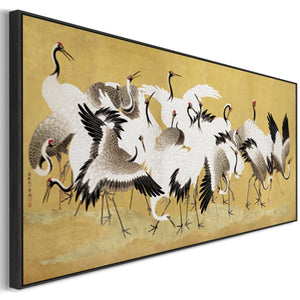 Japanese Birds Flock of Cranes Wall Art Framed Canvas Print of Ishida Yutei Painting