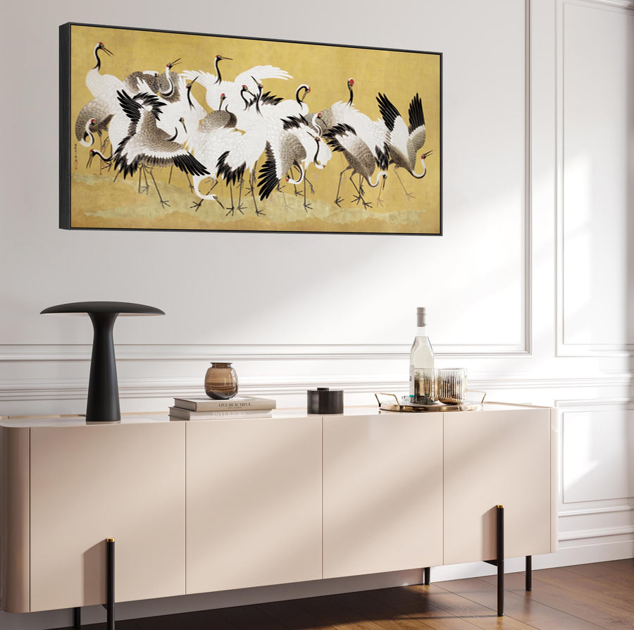 Japanese Birds Flock of Cranes Wall Art Framed Canvas Print of Ishida Yutei Painting