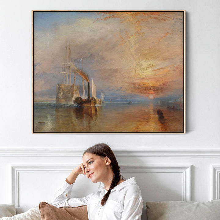 Large JMW William Turner Wall Art Framed Canvas Print The Fighting Temeraire Landscape Painting - FFob-2402-N-L