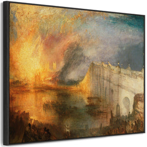 Large JMW William Turner Wall Art Framed Canvas Print Burning Houses of Commons Landscape Painting