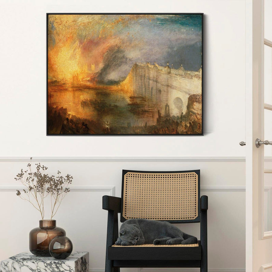 Large JMW William Turner Wall Art Framed Canvas Print Burning Houses of Commons Landscape Painting