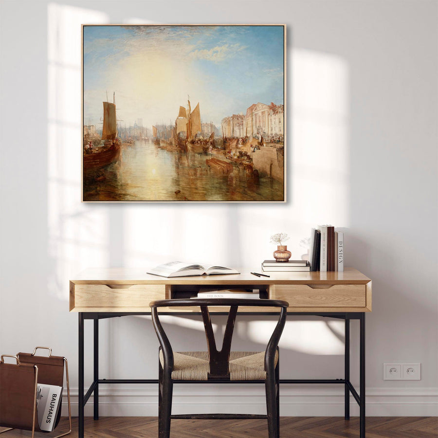 Large JMW William Turner Wall Art Framed Canvas Print Harbor of Dieppe Landscape Painting