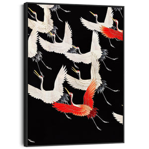 Japanese Birds Wall Art Framed Canvas Print of Flying Cranes