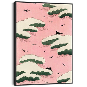 Japanese Pink Sky Wall Art Framed Canvas Print of Watanabe Seitei Painting