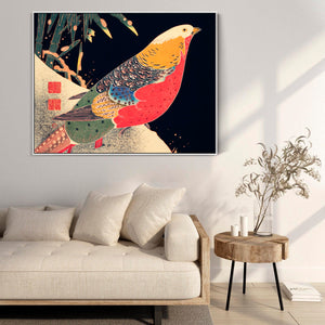 Japanese Wall Art Framed Canvas Print The Golden Pheasant in the Snow by Katsushika Hokusai