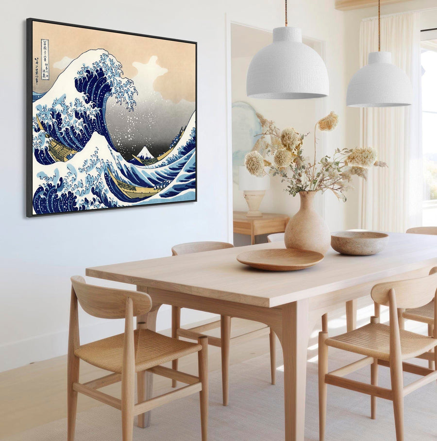 The Great Wave of Kanagawa Japanese Wall Art Framed Canvas Print by Katsushika Hokusai