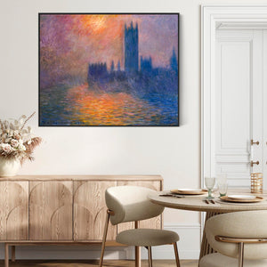 Large Claude Monet Framed Canvas Print of Houses of Parliament Sunset Landscape Painting