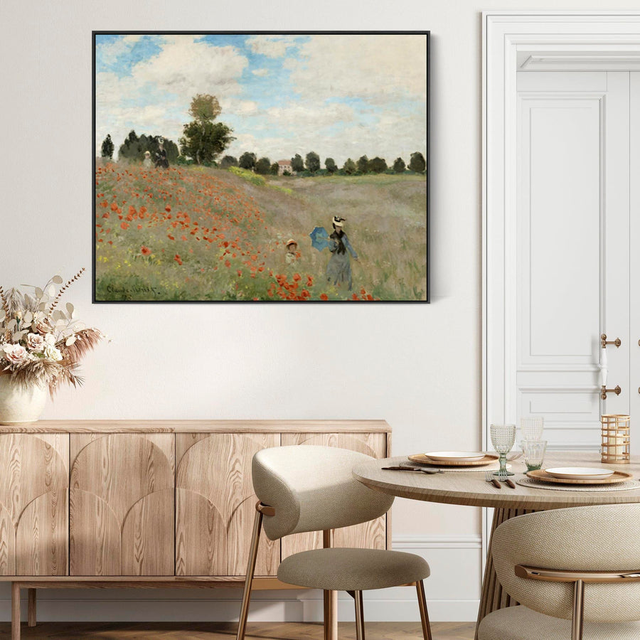 Large Claude Monet Framed Canvas Print of Poppy Field Poppies Landscape Painting