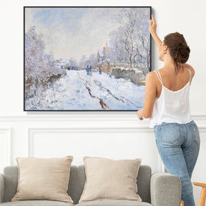 Large Claude Monet Framed Canvas Print of Snow Scene at Argenteuil Landscape Painting