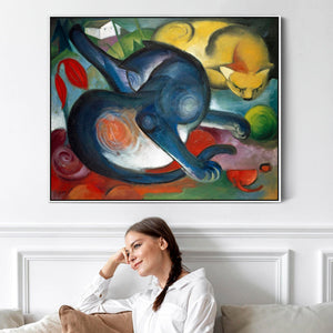 Franz Marc Two Cats Wall Art Framed Canvas Print of Famous Painting