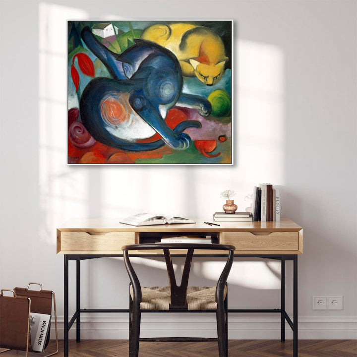 Franz Marc Two Cats Wall Art Framed Canvas Print of Famous Painting - FFob-2216-W-L