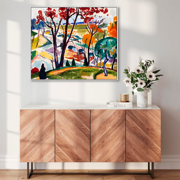 Large Colourful Wall Art Framed Canvas Print of Henry Lyman Sayen Huntingdon Bridge Landscape Valley Painting