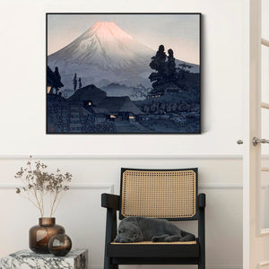 Mount Fuji at Night Japanese Wall Art Framed Canvas Print of Hiroaki Takahashi Shotei Painting