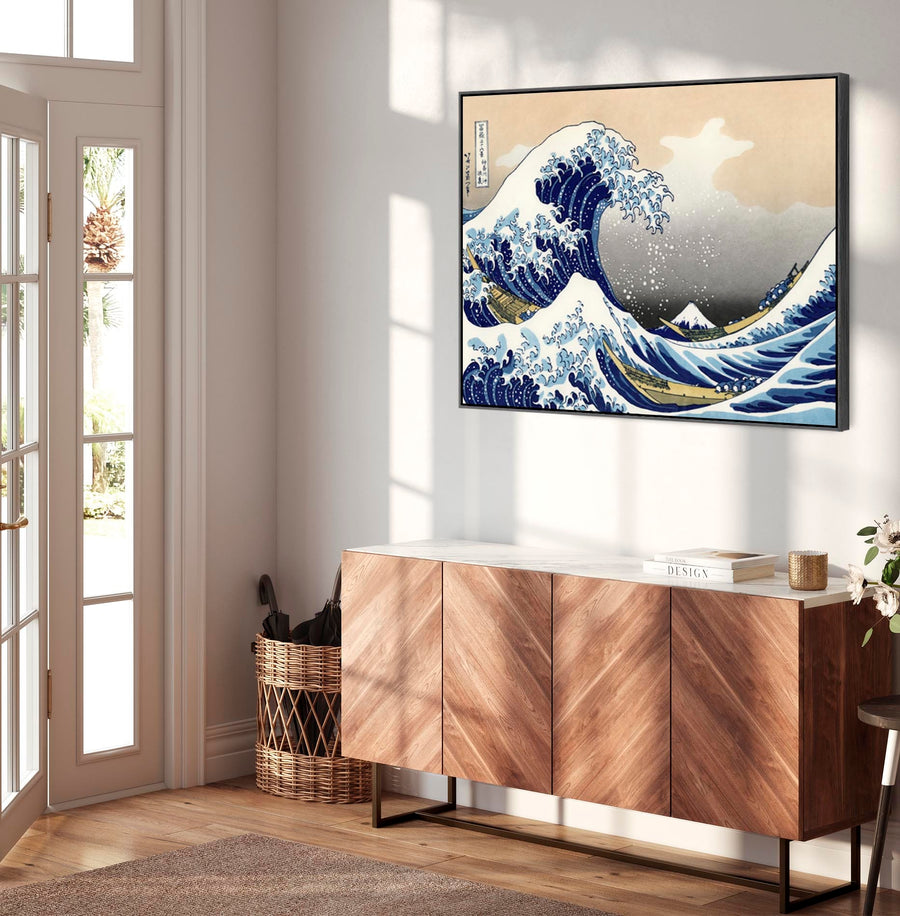 The Great Wave of Kanagawa Japanese Wall Art Framed Canvas Print by Katsushika Hokusai